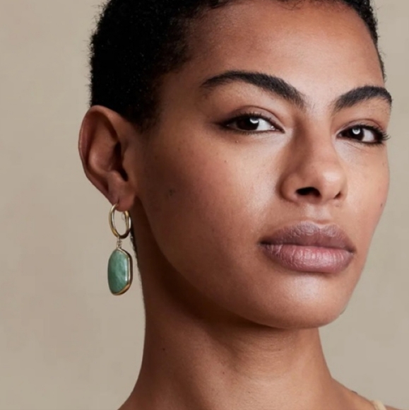 Jade hoop earrings natural stone gold bronze banana Republic? Vtg ? Exc conditio - Picture 4 of 16